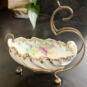 1930-50s  Vintage - Porcelain Shell  Bowl w/ Silverplate Swan Shape Stand - Picture 1 of 7