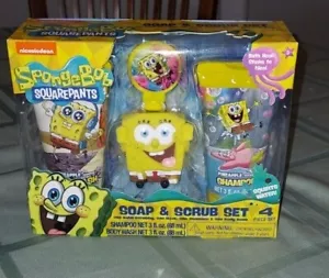 JUEGO DE 4 PIEZAS DE JABÓN Y EXFOLIANTES BOB ESPONJA NICKELODEON NUEVO EN CAJA - Imagen 1 de 6