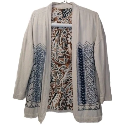 Soft Surroundings Linen Minali Blazer Jacket Woman Sz Large Coastal Embroidered  - Image 1 of 4