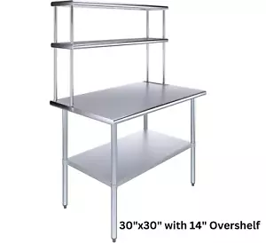 Kitchen Prep Stainless Steel Table w/ Double Overshelf, NSF Certified - Picture 1 of 16