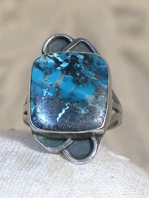 Anillo Navaho Vintage Plata de Ley Turquesa o Malaquita?  anillo talla 7-1/2 Foto 1 de 4