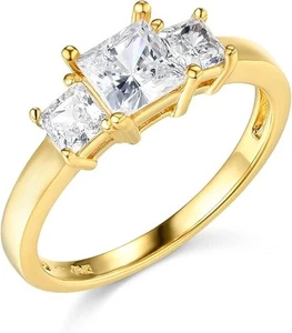 1.70 Ct Princess 14K Yellow Gold 3-Stone Created Diamond Engagement Wedding Ring - Picture 1 of 3