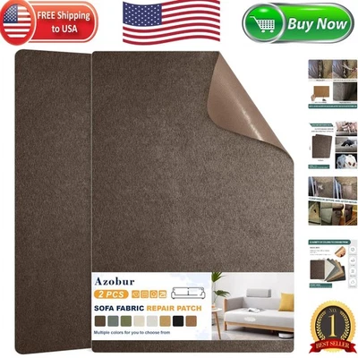 Self-Adhesive Velvet Couch Patch Repair Fabric - 2 Pieces, Dark Brown 9.5" x 11" - Image 1 of 4