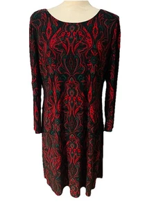 Vintage Tommy Hilfiger Womens Red Green Black Paisley Stretchy Dress 90s Size 14 - Picture 1 of 7