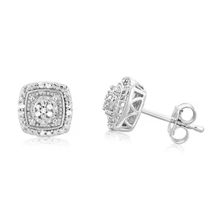 0.10 Carat Diamond Stud Earring Set with 30 Brilliant Diamonds in Sterling Si... - Picture 1 of 3
