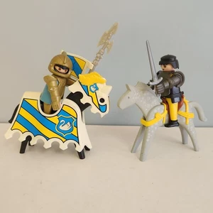 Vintage Playmobil Medieval Gold Knight Swan Emblem Horses Figures - Picture 1 of 13