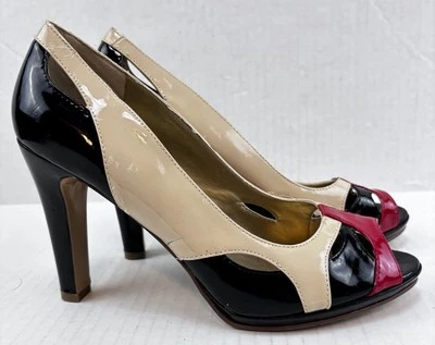 Bandolino Leather Patchwork Open Toes High Heels Peep Toe Shoes Size 8 1/2 M - Image 1 of 4