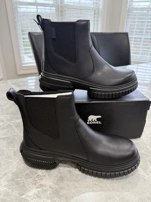 SOREL Ona Ave Chelsea Boot WP Black Women’s Size 10 Waterproof Leather Lug Sole - Image 1 of 4