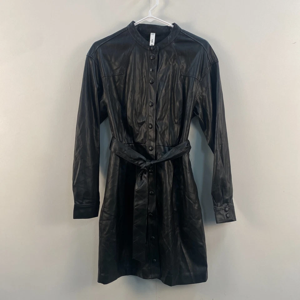 Vestido Mango MNG para mujer 6 negro imitación cuero manga larga cinturón botones bolsillos Foto 1 de 4
