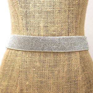 Shimmer Waist Belt Women Large Silver Glitter Band White Stretch Knit Snap Back - Picture 1 of 11