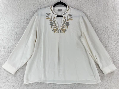 Camisa Chico's para mujer talla 12/14P blanca adornada con lentejuelas manga larga cuello en V Foto 1 de 4