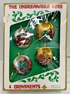 Vintage Bradford Novelty Co Hand Decorated Non-Breakable Ornaments Set of 4 - Picture 1 of 13