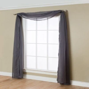 Miller Curtains Angelica Sheer Scarf Celadon Size 56'' x 216'' Coal Gray - Picture 1 of 4