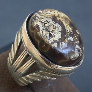 vintage 925 sterling silver mens ring healing natural akik aqeeq yemen عطف يماني