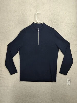 Suéter INC Hombre Grande Azul Marino Mezcla de Algodón Tejido Manga Larga 1/4 Cremallera Pullover Foto 1 de 4