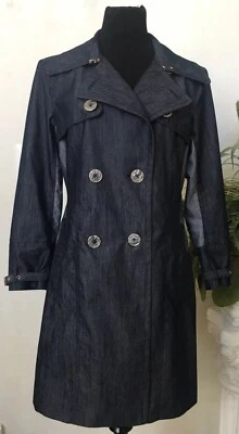 NEW NANETTE LEPORE BLUE DENIM DOUBLE BREASTED TWILL COAT SZ M, MSRP $200. - Image 1 of 4