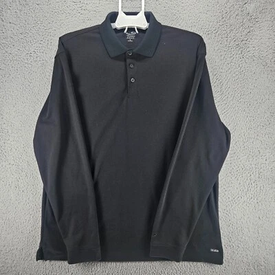 CG by Champion 高尔夫男式大号 Polo 长袖纯色黑色双干聚乙烯 L — 第 1/4 张图片