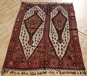 TAPPETO KILIM CURDO TESSUTO A MANO RETTANGOLARE LANA MULTICOLORE KILIM AREA TAPPETI 6X7ft - Foto 1 di 8