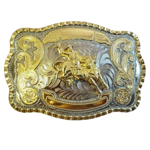 Stunning Western Bull Rider Belt Buckle - Large 5.5"x4" Alloy Metal Cowboy Rode - Picture 1 of 5
