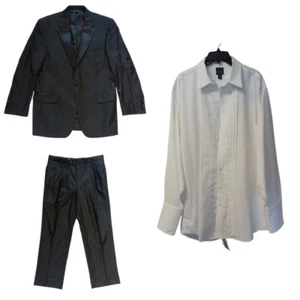 Jos A Bank Black  Tuxedo Mens Suit 41R Wool  Pants 35R, Shirt 17 1/2-34  3 Piece - Picture 1 of 22