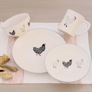 DINNERWARE SETS DINNER CHICKEN PLATES AND BOWLS SET STONEWARE COUNTRY 16 PC NEW~ - Picture 1 of 12