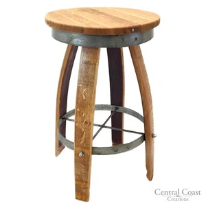Wine Barrel SWIVEL Top Stool  24" 26" 30" Sit Height Rustic Furniture Bar Bistro - Picture 1 of 3