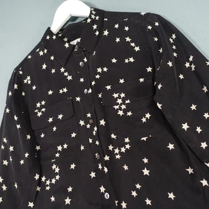 Equipment Femme Shirt Blouse Womens Medium Black White Stars Print Silk Top - Picture 1 of 18