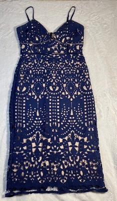 Gianni Binni Womens Dress Size M Navy Blue Tan Date Night  Peek A Boo Lace - Image 1 of 4