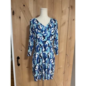Boden | Feathered Shades of Blue Jersey Gathered Tunic Dress | Size 10 - Picture 1 of 16