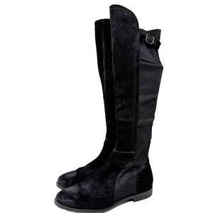 UGG Australia Tall DANAE Stretch Black Suede Riding Boots US 8 Buckle Knee High - Picture 1 of 10