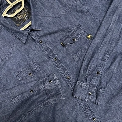 Кактус одежды Chambray рубашка жемчуг Snap Up синий Western ковбой хлопок винтажный XL - Изображение 1 из 4