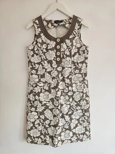 Boden Brown and Cream Floral Buttoned Mini Dress Cotton - Picture 1 of 5