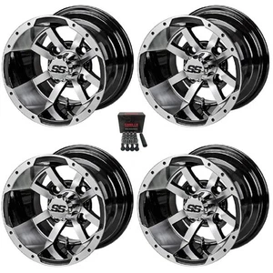 LSI Maltese Cross 10" Golf Cart Wheels/Rims Black/Machined Yamaha - Picture 1 of 3