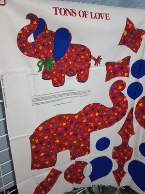 Panel de tela de algodón vintage corte coser cosas artesanía TONELADAS DE AMOR elefante juguete corazones Foto 1 de 3
