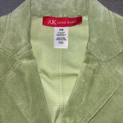 Chaqueta Blazer AK Anne Klein Verde Gamuza Cuero Genuino Mujer Mediana Foto 1 de 4