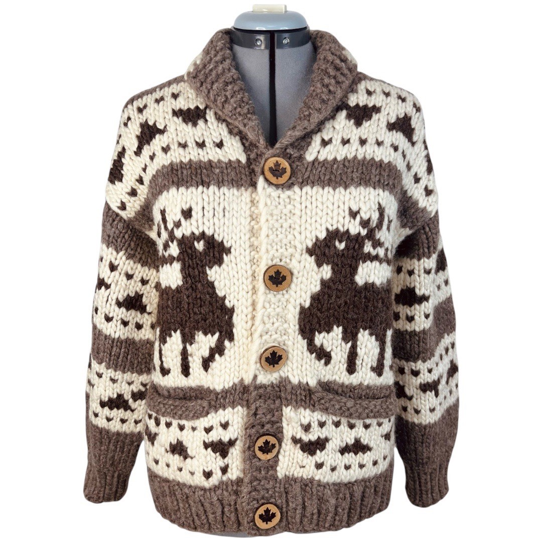 トップス 80s vintage canada cowichan knit sweater Vintage 80s Cowichan Indian Sweater Chunky Raw Wool Jacket
