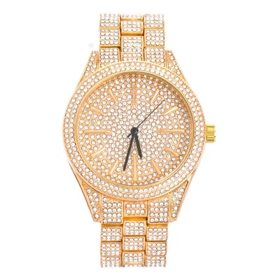 Men's Gold Plated Iced Out Techno Pave Metal Band Watch Hip Hop Bling WM 8798 G - Image 1 of 2