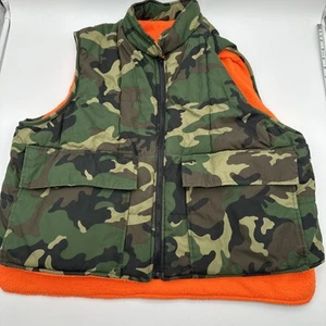 VTG Game Winner Hunting Vest Sz M Nylon Camouflage Orange Fleece Reversible 80s - Picture 1 of 12