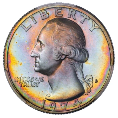 1974-S Washington Quarter PCGS PR66 CAMEO End Roll Toned Album Toning Toner - Image 1 of 4