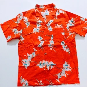 VTG Malihini Bud King of Beer Mens Medium Red USA Made  Hawaiian Shirt M Vintage - Picture 1 of 4