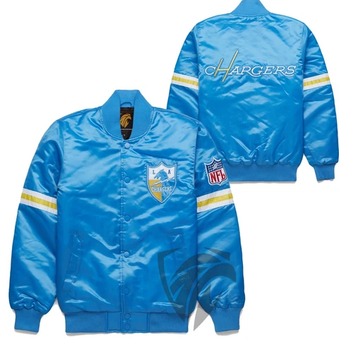 Classic NFL Los Angeles Chargers Satin Varsity Jacket Embroidery logos Snap-up Cover