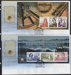 1999 Australia Early Navigators Perforated Mini Sheets Pair of FDC's - Picture 1 of 2