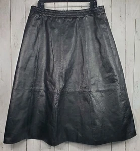 Vintage Deerskin Women's 100% Leather Skirt Long Black A-Line Size Large Lined - Picture 1 of 17