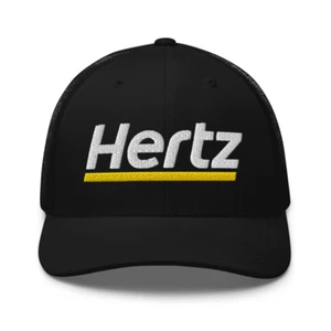 Hertz Car Rental Black Adjustable Embroidered Baseball Trucker Hat Yupoong 6606 - Picture 1 of 2