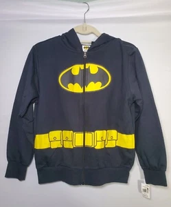 Batman Suit Up Black Full Zip Hooded Sweatshirt Batman Logo Boys Size 10/12 NWT - Picture 1 of 7