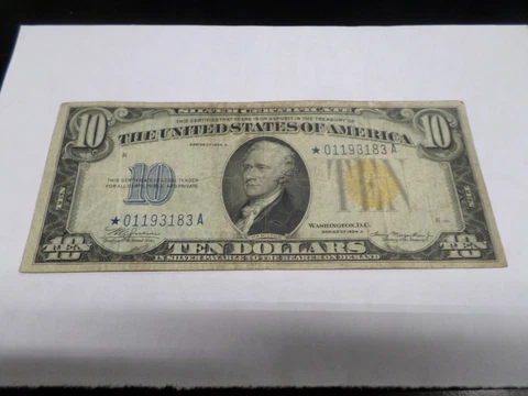 1934 A  $10 North Africa Silver Certificate Star Note * Yellow Seal Cover