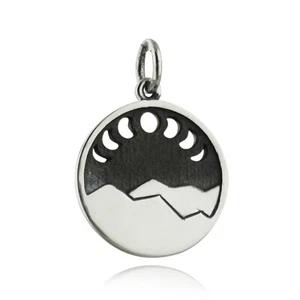 Mountain Charm w/ Moon Phase Cutouts - 925 Sterling Silver Night Sky Gift - Picture 1 of 4