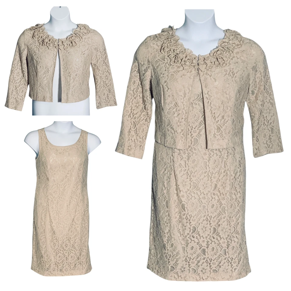 Vestido y chaqueta vintage años 80 Danny & Nicole sin mangas talla 12 encaje floral cabaña Foto 1 de 4