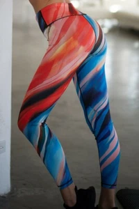 Women's High Rise Women Watercolor Active Wear Workout Leggings Size S M L 037   - Picture 1 of 5