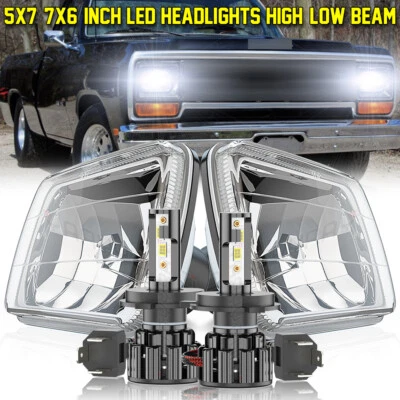 Par de faros LED cromados de haz alto-bajo de 5x7" 7x6" para Dodge D150 D250 D350 Foto 1 de 4